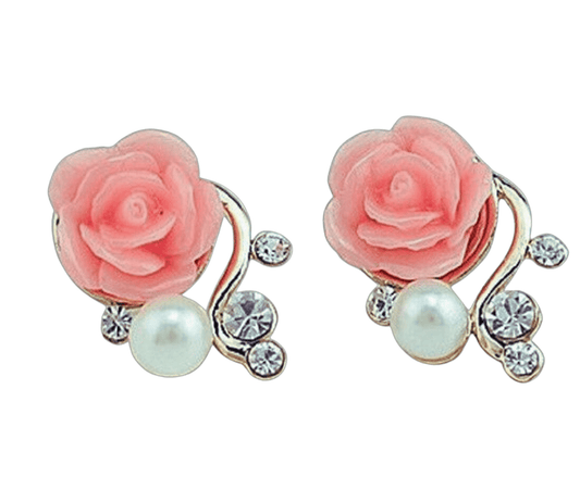 1 pair Alloy Rose Gold plated Pearl Stud Earrings For Women