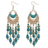 Roman Vintage Bohemian Long Tassel Drop Earrings Turquoise Leaves Antique Dangle Earrings For Women.