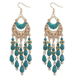 Roman Vintage Bohemian Long Tassel Drop Earrings Turquoise Leaves Antique Dangle Earrings For Women.