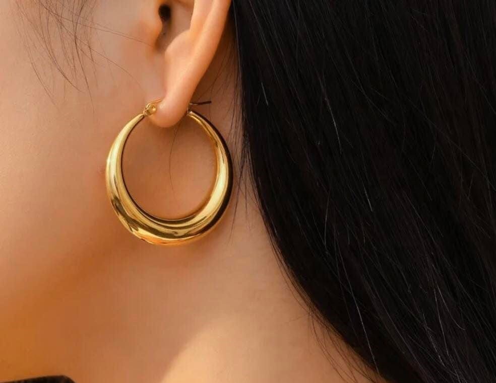 18K Gold Plated Large Thick Hoops Earrings for Teen Girls