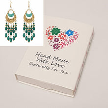 Load image into Gallery viewer, Boho Chic Turquoise Leaves Long Tassel Earrings
