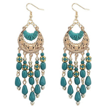 Load image into Gallery viewer, Boho Chic Turquoise Leaves Long Tassel Earrings
