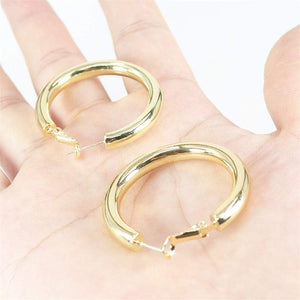 18K Gold Plated Large Thick Hoops Earrings Stainless Steel Lightweight Hoop Earrings for Teen Girls
