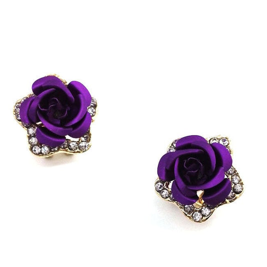 Rose purple stud earrings