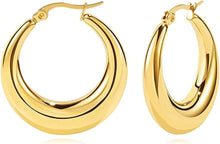 Load image into Gallery viewer, 18K Gold Plated Large Thick Hoops Earrings Stainless Steel Lightweight Hoop Earrings for Teen Girls
