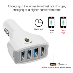 Car Charger Quick Charge Cigarette Lighter Adapter 4 Port USB Fast Charging for Iphone Xiaomi Samsung